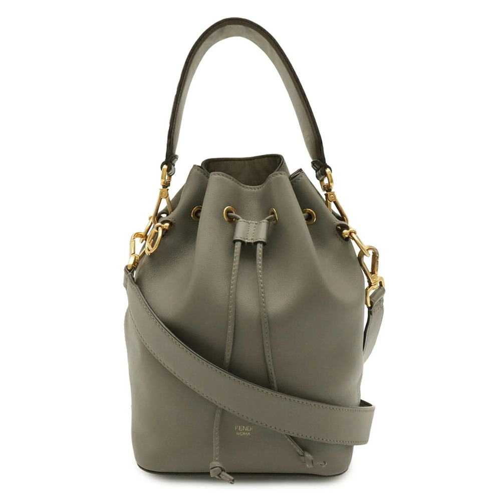 FENDI Montresor FF Zucca Bucket Bag Shoulder Handbag Leather Gray Brown 8BT298
